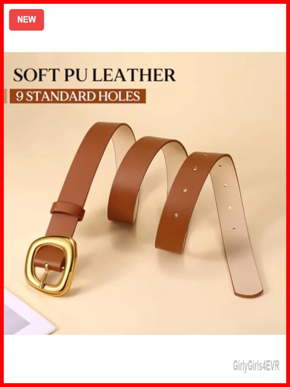 Faux Leather Belt with Gold Buckle for Women Adjustable 1.1 inch Waist 26-48